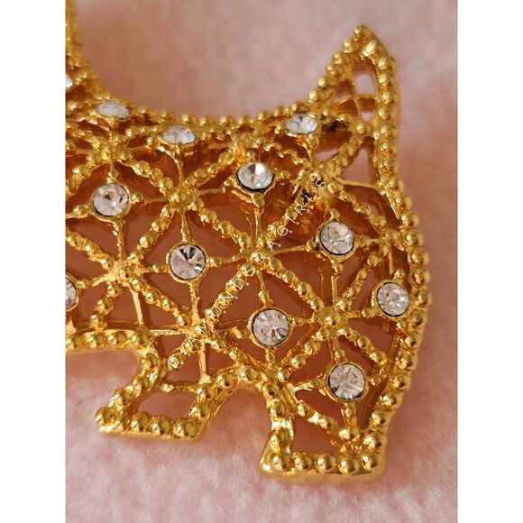 Westie West Highland or Scottish Terrier Brooch Pin Gold & Crystals - Picture 3 of 14